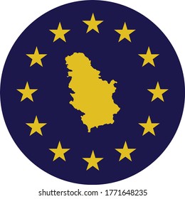 vector illustration of Badge of Yellow Map of Serbia in colors of EU flag