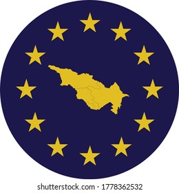 vector illustration of Badge of Yellow Map of Caucasus countries in colors of EU flag