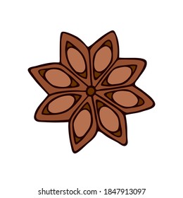Vector illustration. Badian isolated on white. Hand drawn simple anise doodle clipart. Spice for mulled wine and eggnog. Perfect for menu, poster, food banner, collage, Christmas projects, patterns.