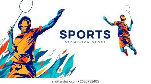 vector illustration of a badminton athlete with a jumping smash action. colored silhouette style design, grunge. badminton national sports day celebration design concept. national sports day. Not AI