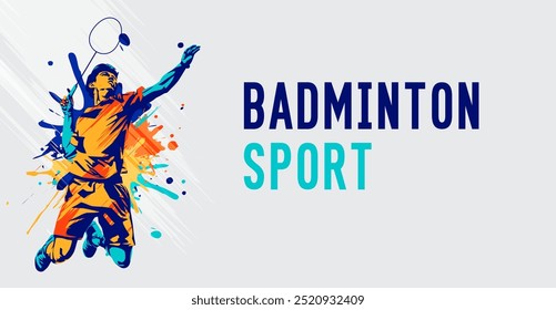 ilustração vetorial de um atleta de badminton com uma ação de salto esmagador. design estilo silhueta colorida, grunge. badminton nacional esporte dia de celebração conceito de design. Não é IA