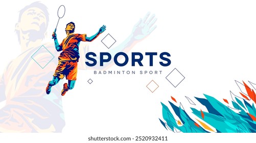 vector illustration of a badminton athlete with a jumping smash action. colored silhouette style design, grunge. badminton national sports day celebration design concept. national sports day. Not AI