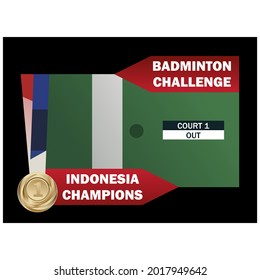 Vector illustration, badminton challenge, Indonesia won badminton, vector gold medal.