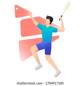 Vektorgrafik des Badminton-Spielers in Aktion. Sportkonzept