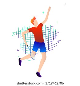 Vector illustration of badminton player in action. Sports concept