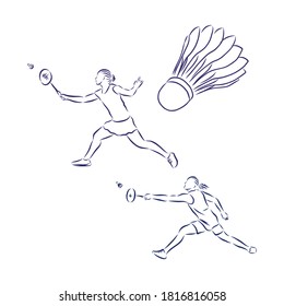 Vector illustration of Badminton player. Black and white badminton . badminton, vector sketch illustration