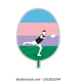 Vector illustration of Badminton player. Badminton player during shot. Logo
