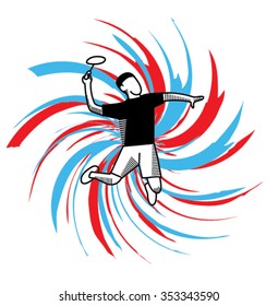 Vector illustration of Badminton player. Badminton player during smash shot. Logo