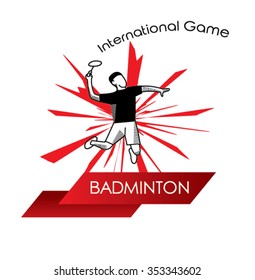 Vector illustration of Badminton player. Badminton player during smash shot. Logo