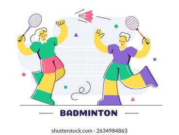Vector Illustration of a Badminton Player Featuring a Shuttlecock and Racket on the Court, Competing in the Sport as a Leisure Activity Background