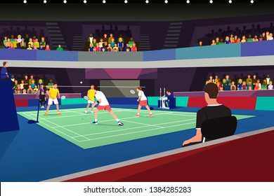 A vector illustration of Badminton Players in a Tournament Match