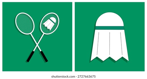 Ilustración vectorial de raqueta de bádminton y shuttlecock.
