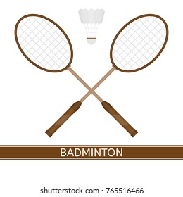 Vector illustration of badminton racket and shuttlecock isolated in white background. Sport equipment in flat style.