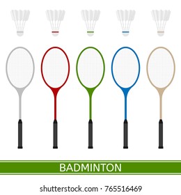 Vector illustration of badminton racket and shuttlecock isolated in white background. Sport equipment in flat style.