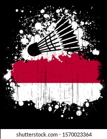 Vector illustration of a badminton sports logo with the flag of Republic of Indonesia, isolated on black background