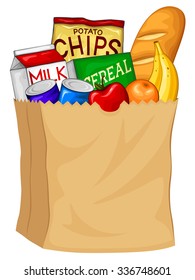 Vector Illustration Of A Bag Filled With Groceries.