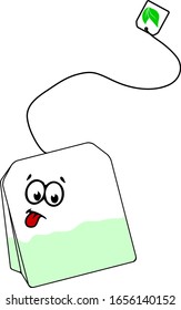 Vector Illustration Bag of Green Tea with Tongue Out Face Illustration