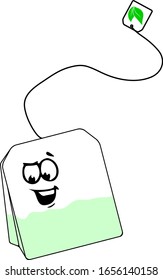 Vector Illustration Bag of Green Tea with Big Smile Face Illustration