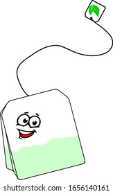 Vector Illustration Bag of Green Tea with Smiling Face Illustration