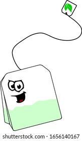 Vector Illustration Bag of Green Tea with Big Smile Face Illustration