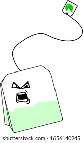Bolsa de ilustraciones vectoriales de té verde con ilustración de cara enojada