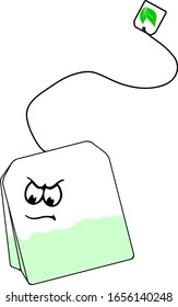 Vector Illustration Bag of Green Tea with Curious Face Illustration