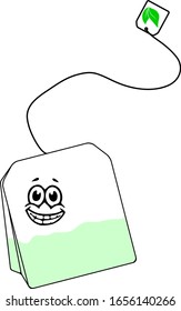 Vector Illustration Bag of Green Tea with Bis Smile Face Illustration