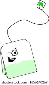 Vector Illustration Bag of Green Tea with Wink Face Illustration