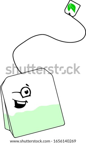 Vector Illustration Bag of Green Tea with Wink Face Illustration