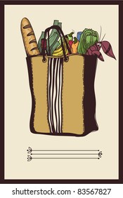 vector illustration of a bag with healthy food, vegetables and fruits