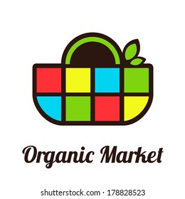 Vector illustration of bag label for Organic market, store, supermarket