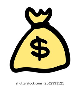 Vector illustration of bag of money. Economy, financial doodles element.