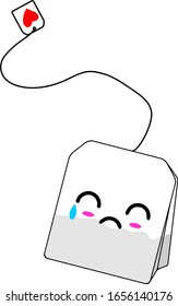 Vector Illustration Bag of Tea with Kawaii Crying Face Illustration