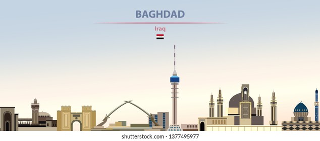 Vector illustration of Baghdad city skyline on colorful gradient beautiful daytime background 