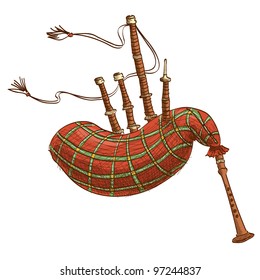 Vector illustration of a bagpipe isolated on white
