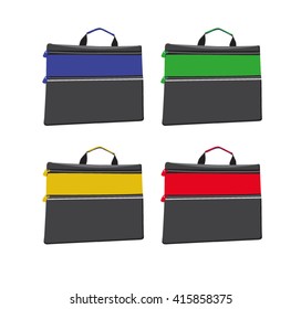 Vector illustration bags for documents in different colors: green, blue, yellow, red