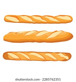 Vector illustration of baguette. Fresh baked homemade bread isolated on white backgroun. Breakfast bread