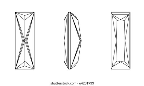 Vector  illustration  baguette shapes of a gemstone against white background. Wireframe