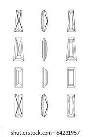 Vector  illustration  baguette shapes of a gemstone against white background. Wireframe
