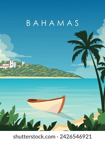 Vector illustration. Bahamas, poster design, postcard, cover. Vertical banner. Tourism, travel.