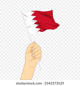 Vector illustration of Bahrain flag in hand on transparent background