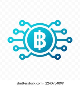 Vector illustration of Baht digital currency icon in blue color and transparent background (PNG).