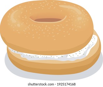 Vector Illustration of Baked Bagel with Cream Cheese
