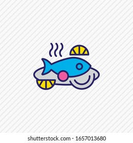 Vektorillustration Illustration von Backfisch Symbol farbige Linie. Ein schönes maritimes Element kann auch als Kochsymbol verwendet werden.