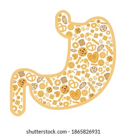 Vector Illustration Of Baked Food And Refined Carbs Influence On Digestion And Stomach Health 