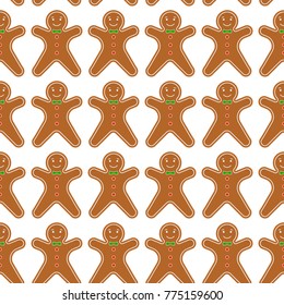Vector illustration of baked gingerbread man on white background. Seamless pattern of Christmas cookies.