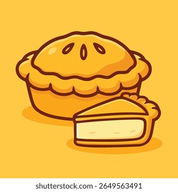 Vector illustration of a baked pie with a slice cut out, in cartoon style. Perfect for dessert designs, bakery content, and fall-themed visuals.

