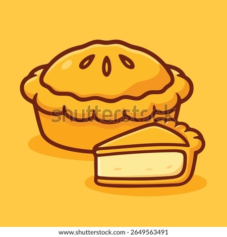 Vector illustration of a baked pie with a slice cut out, in cartoon style. Perfect for dessert designs, bakery content, and fall-themed visuals.

