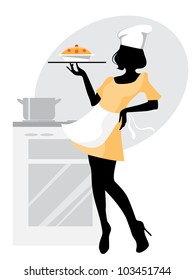 Vector Illustration  Of A Baker Girl Silhouette