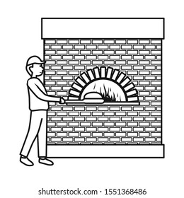 Vector illustration of baker and oven sign. Graphic of baker and bread vector icon for stock.